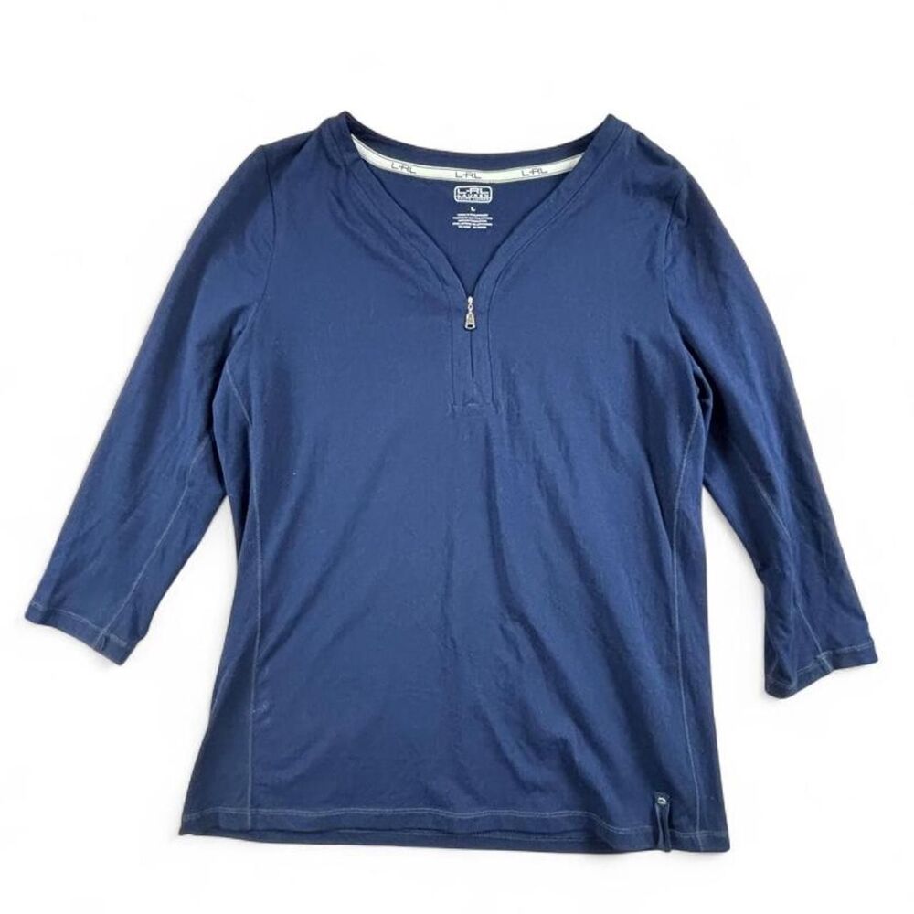 L-RL Ralph Lauren Navy Blue Quarter Zip Top Women’s Large 3/4 Sleeve Preppy